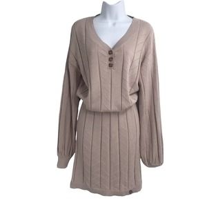 NEW EGREIS WOMEN'S SIZE MEDIUM LONG SLEEVE ELASTIC WAIST BEIGE SWEATER DRESS